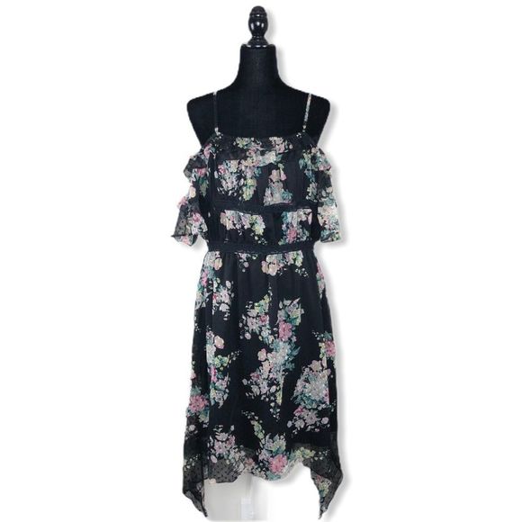 Walter Baker Hansen Asymmetrical Hem Open Shouldee Floral Spring Dress NWT sz 10 - Picture 4 of 13